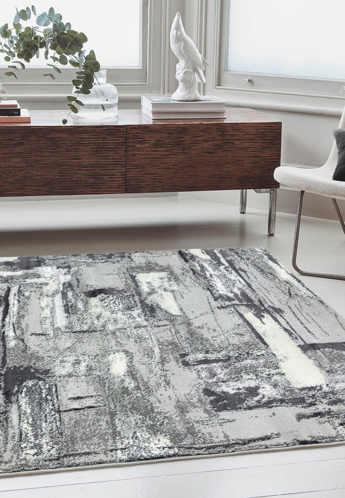 TEPPICH Velours abstrakt mit Metallic-Akzenten Stadtmuster pflegeleicht PARMA-Felino, Silbergrau 200x290 cm - Silberfarben, Textil (200/290cm) - KADIMA DESIGN