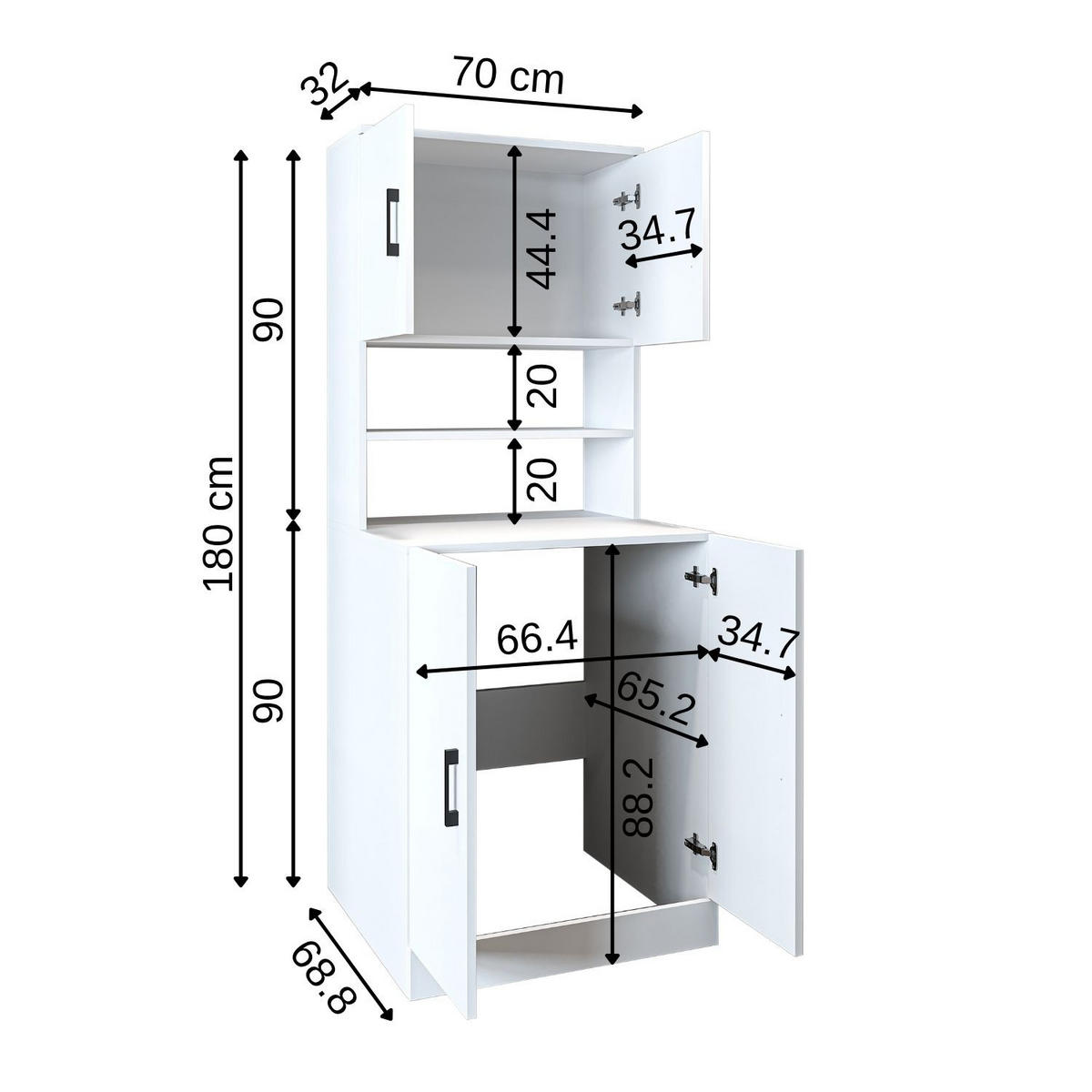 WASCHMASCHINENSCHRANK Atlantic I 70cm Breit, 180cm Hoch - Weiß, Holzwerkstoff (70/180/69cm)