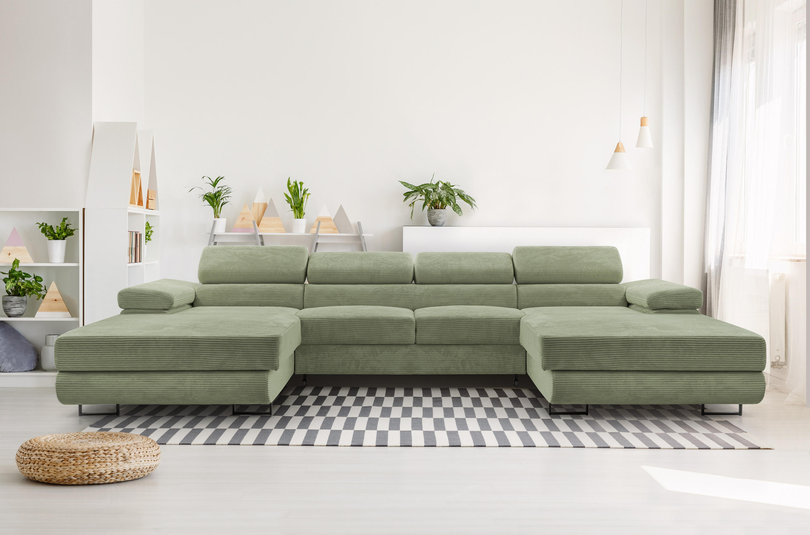 Thumbnail - AX Living Wohnlandschaft, Grün, Textil, Uni, 4-Sitzer, Füllung: Polyurethan (Pur), U-Form,Rechteckig, U-Form, 352x90x202...