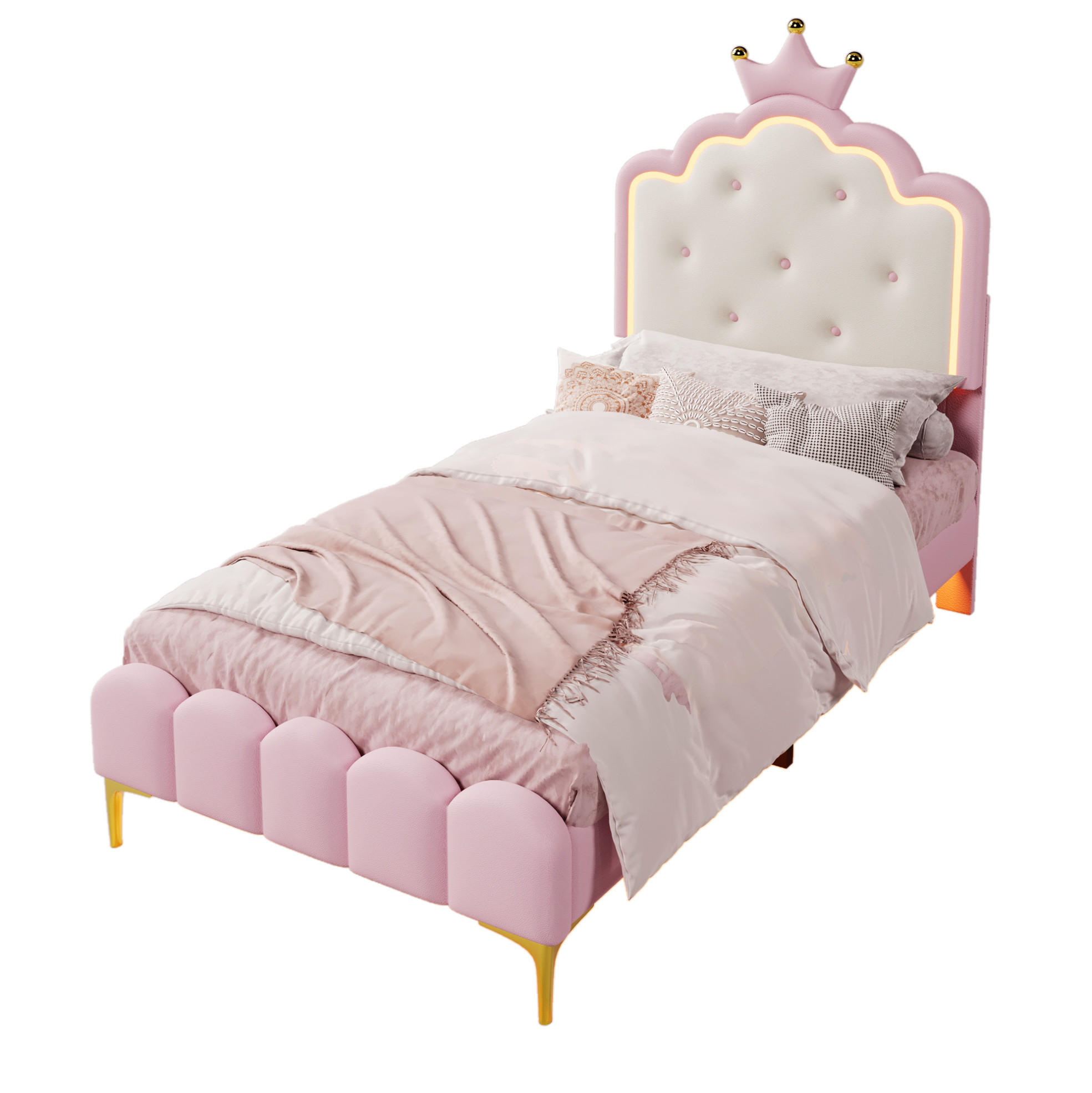 POLSTERBETT 90/200 cm aus PU mit LED-Ambientebeleuchtung Rosa - Pink, Kunststoff (90/200cm) - Modenvie
