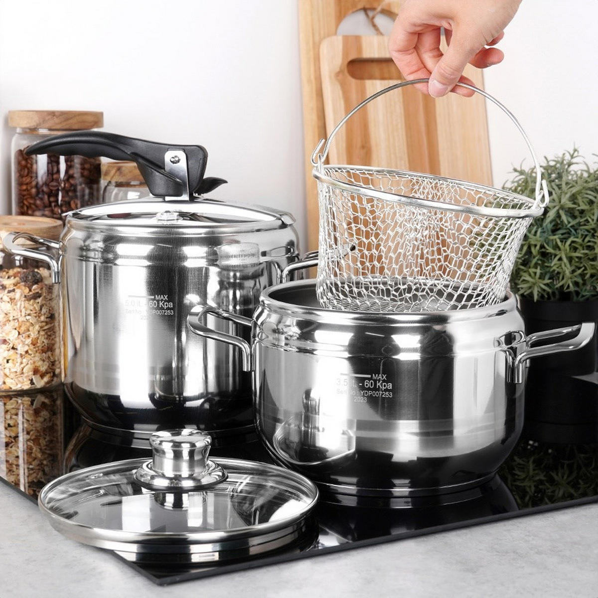 SCHNELLKOCHTOPF-SET Profi mit Zubehör silber - Silberfarben, Metall (5L) - Orion 