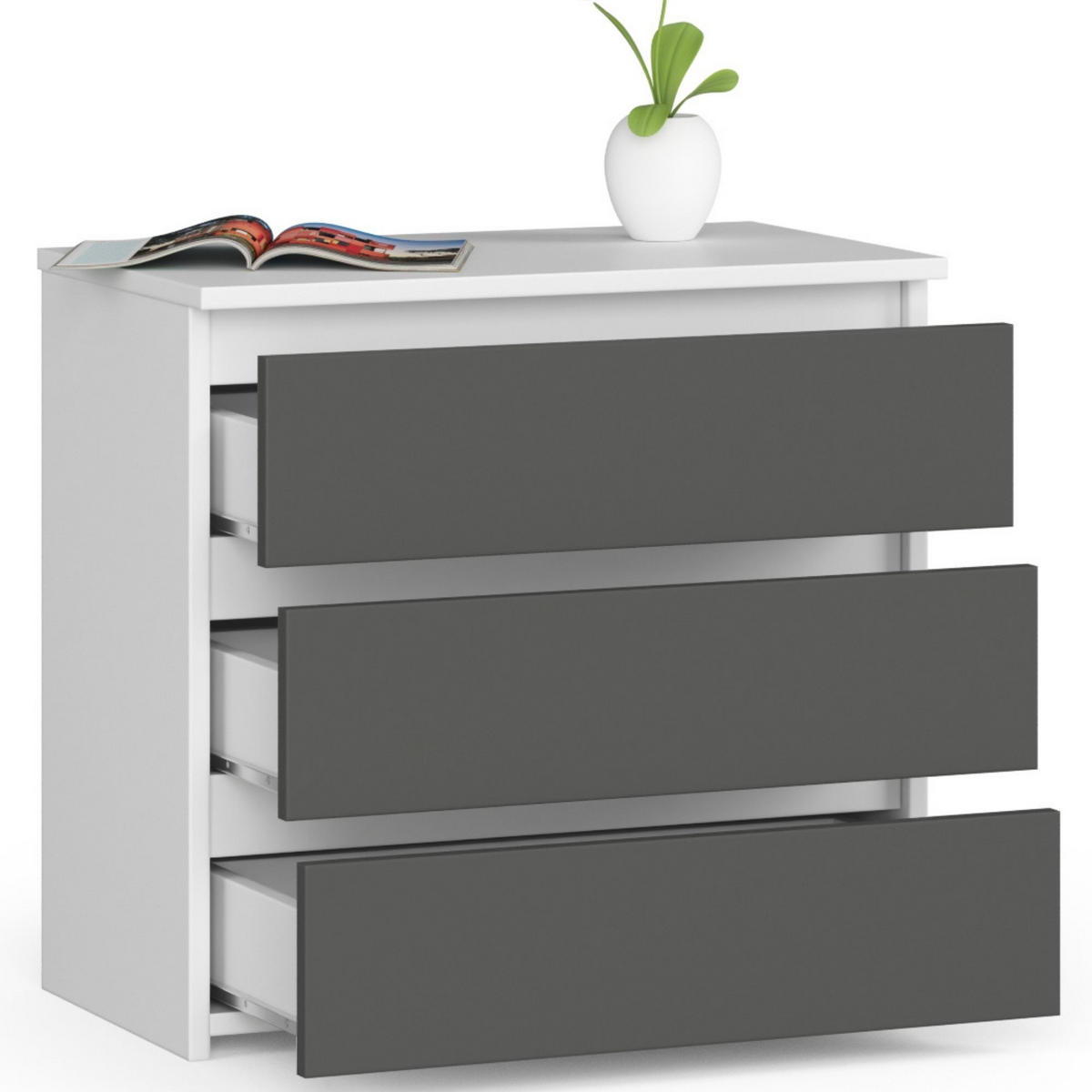 NACHTSCHRANK Weiß, Grau 60x35x57 cm - Weiß/Grau, Holzwerkstoff (60/57/35cm) - Akord