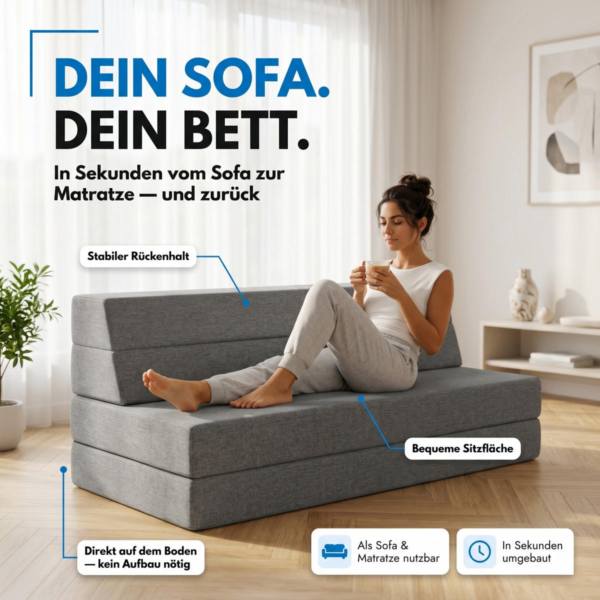 FALTMATRATZE MULTIFOLD, 120x200cm - Grau, Textil - Arensberger
