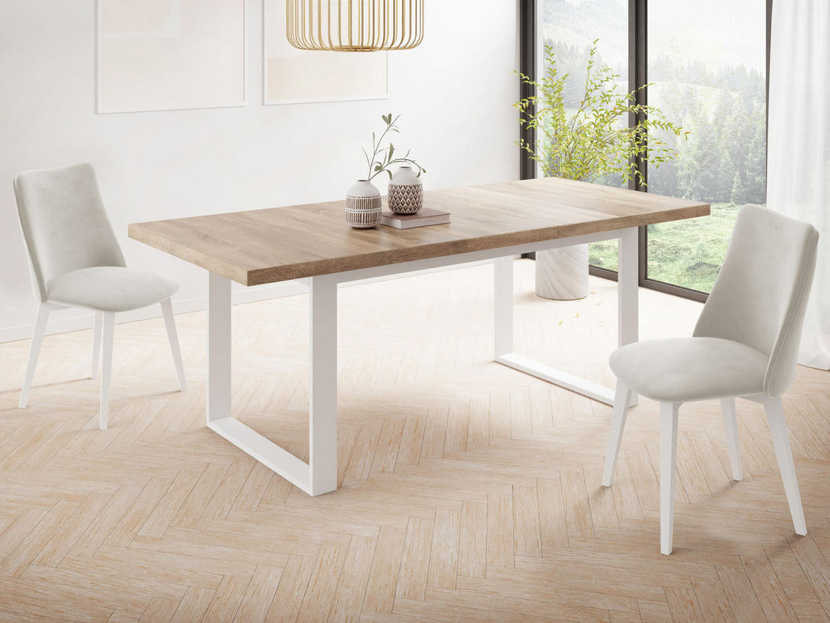 ESSTISCH Sana rechteckig ausziehbar, Sonoma Eiche 140/200/80/75 cm - Weiß/Sonoma Eiche, Holzwerkstoff/Metall (140/80/75cm) - WFL GROUP
