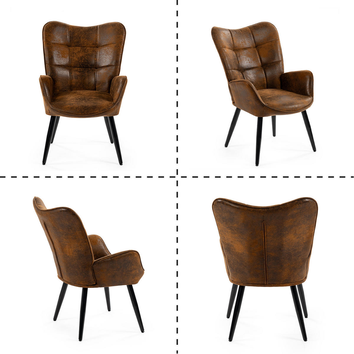 SESSEL-SET 2 Stück in Eisen Mikrofaser - Braun, Textil/Metall (62/90.5/72cm) - Meubles Cosy