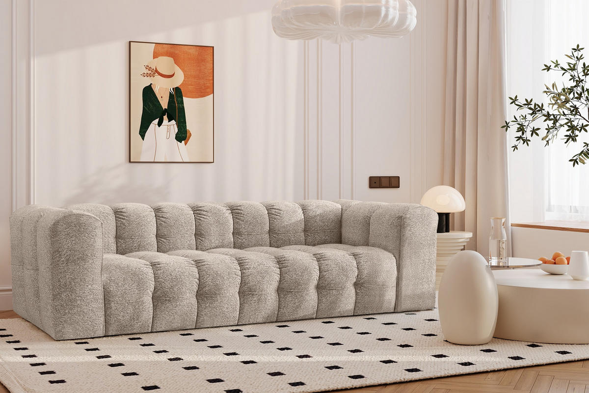 SOFA 4-Sitzer, Komfort Couch BALOO, stoff Schenille & Bouclé, Beige - Beige, Holz (250/75/106cm) - Kaiser Möbel