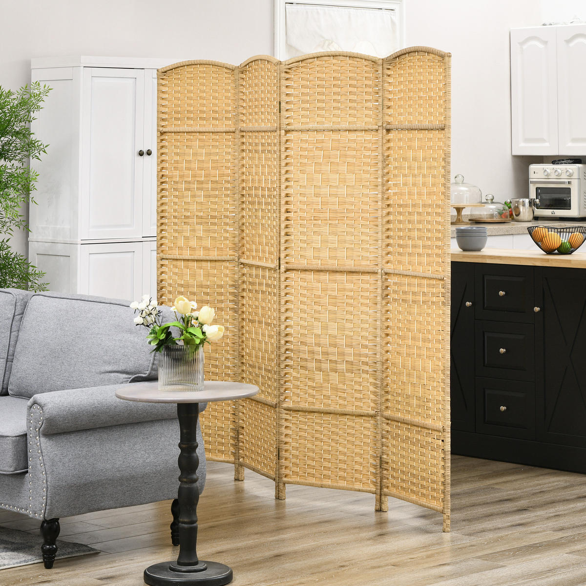 PARAVENT DE-14275 klappbar 4 Paneele 180x180 cm Natur - Naturfarben, Kunststoff (180/180/1.7cm) - ComfortXL