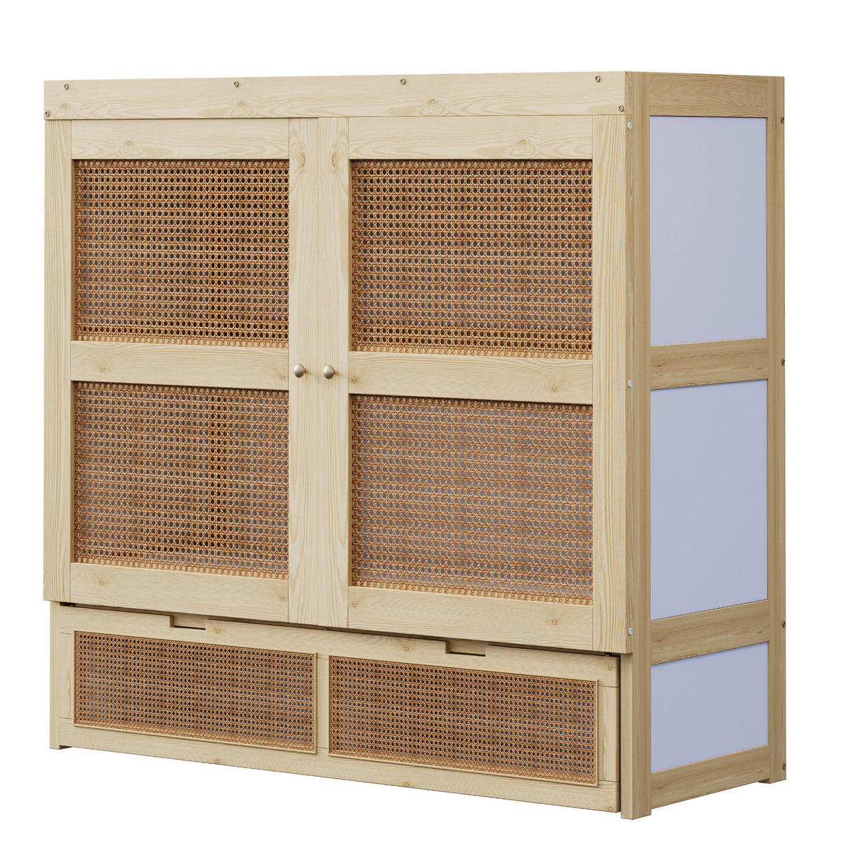 SCHRANKBETT aus Holz 140x200 cm Naturfarbe mit Lattenrost, Stauraumschubladen und Rattan-Design - Naturfarben, Holzwerkstoff (140/200cm) - Modfu