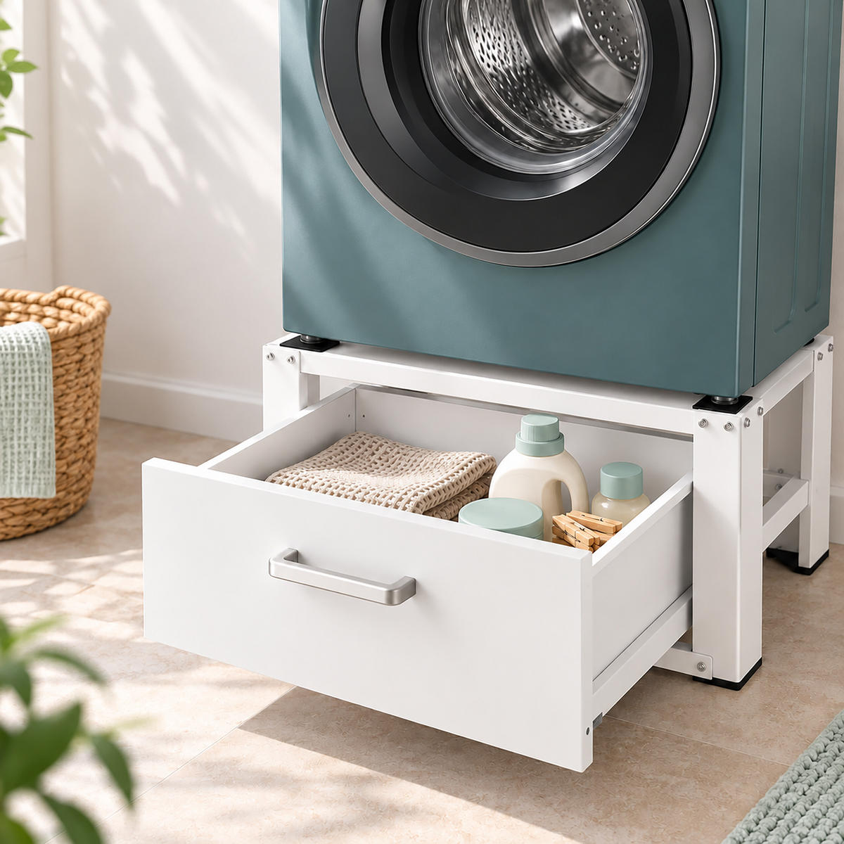 PODSTAVEK bel srebrn jeklen s predalom 63 cm - bela, kovina (63/31/54cm) - Relaxdays
