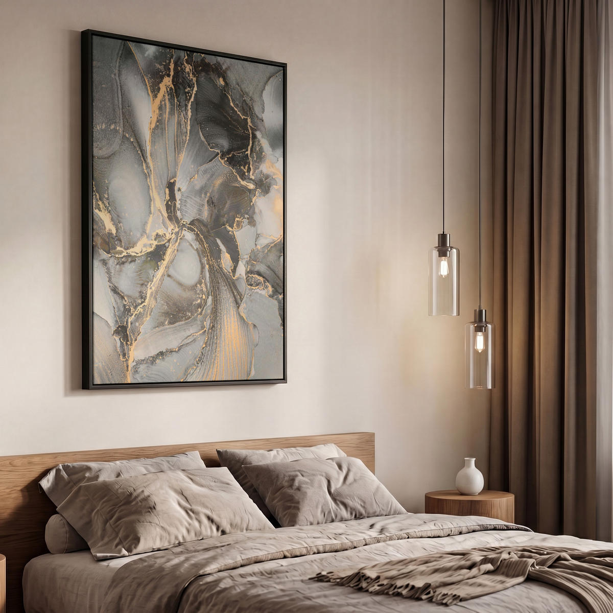 LEINWAND Bilder mit Rahmen - Grau - Luxus - Gold - Marmor - 60x90 - Dunkelgrau, Textil (60/90cm) - MuchoWow