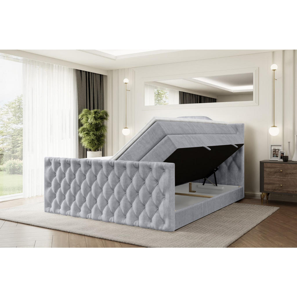 Thumbnail - Altdecor Boxspringbett, Hellgrau, Holzwerkstoff, Höhe ca. 20 cm, 120x200 cm, Schlafzimmer, Betten, Boxspringbetten
