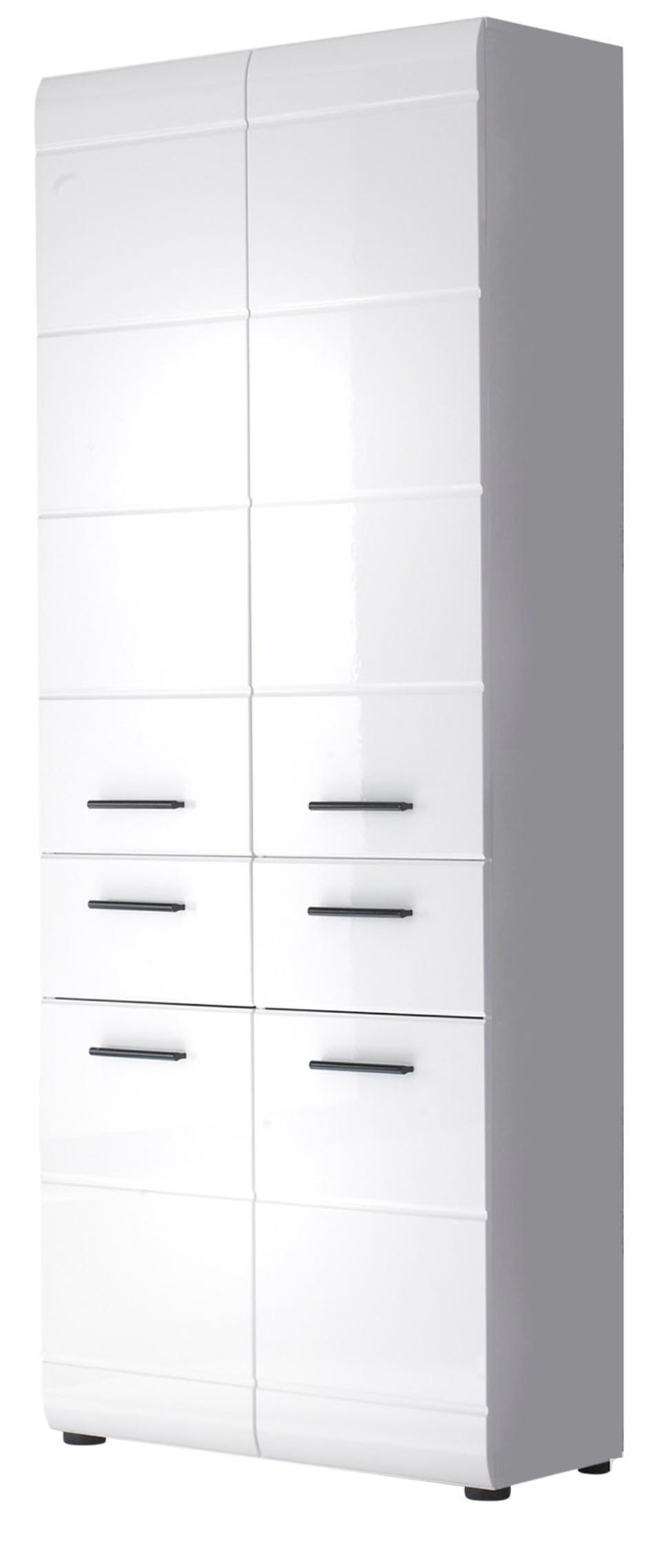 HOCHSCHRANK weiß Hochglanz 60 cm, Badschrank mit viel Stauraum - Weiß Hochglanz/Schwarz, Holzwerkstoff/Kunststoff (60/182/31cm) - Top.Furn