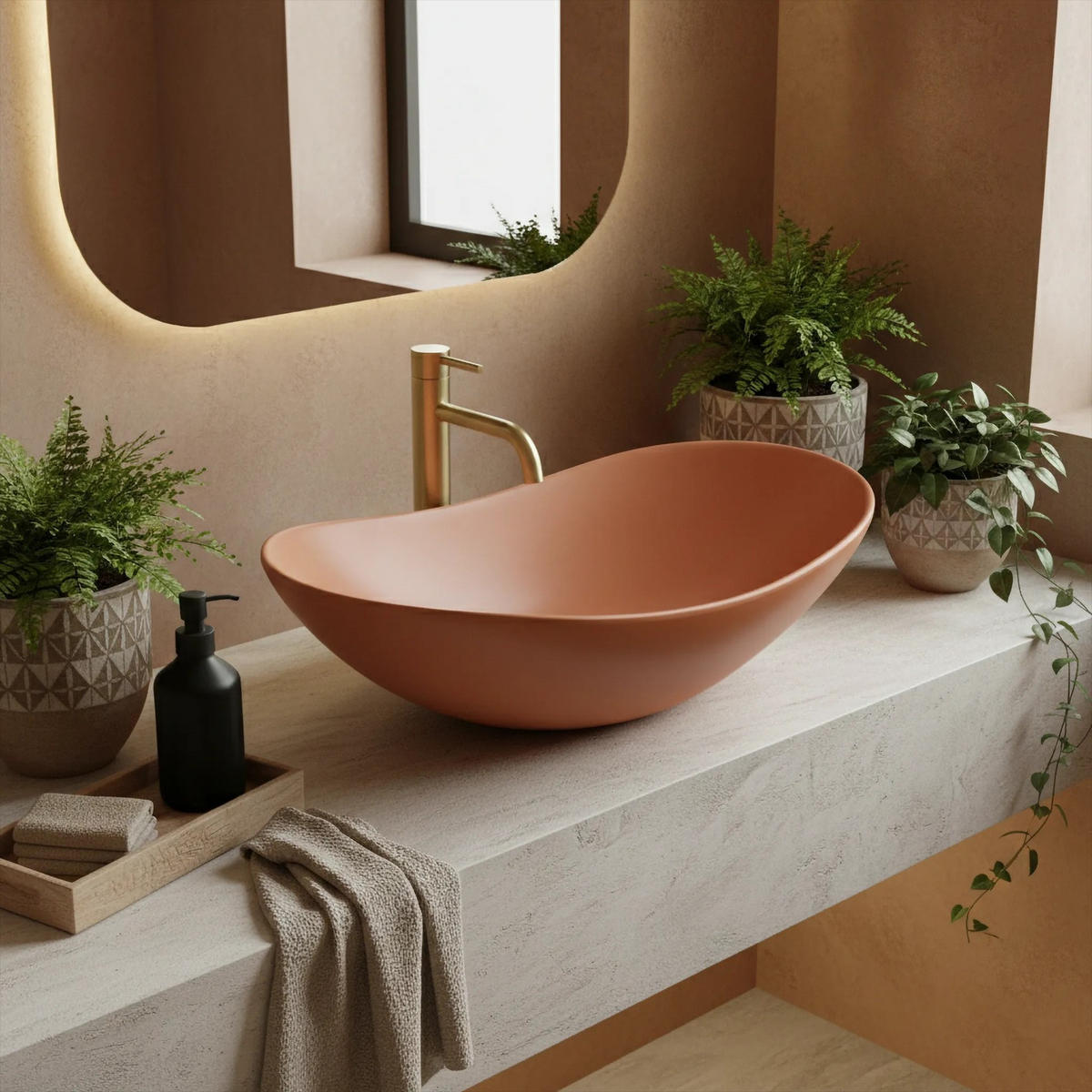 AUFSATZWASCHBECKEN Rea Royal Cinnamon Matt - Orange, Keramik (35.5/15.5/61.5cm) - REA