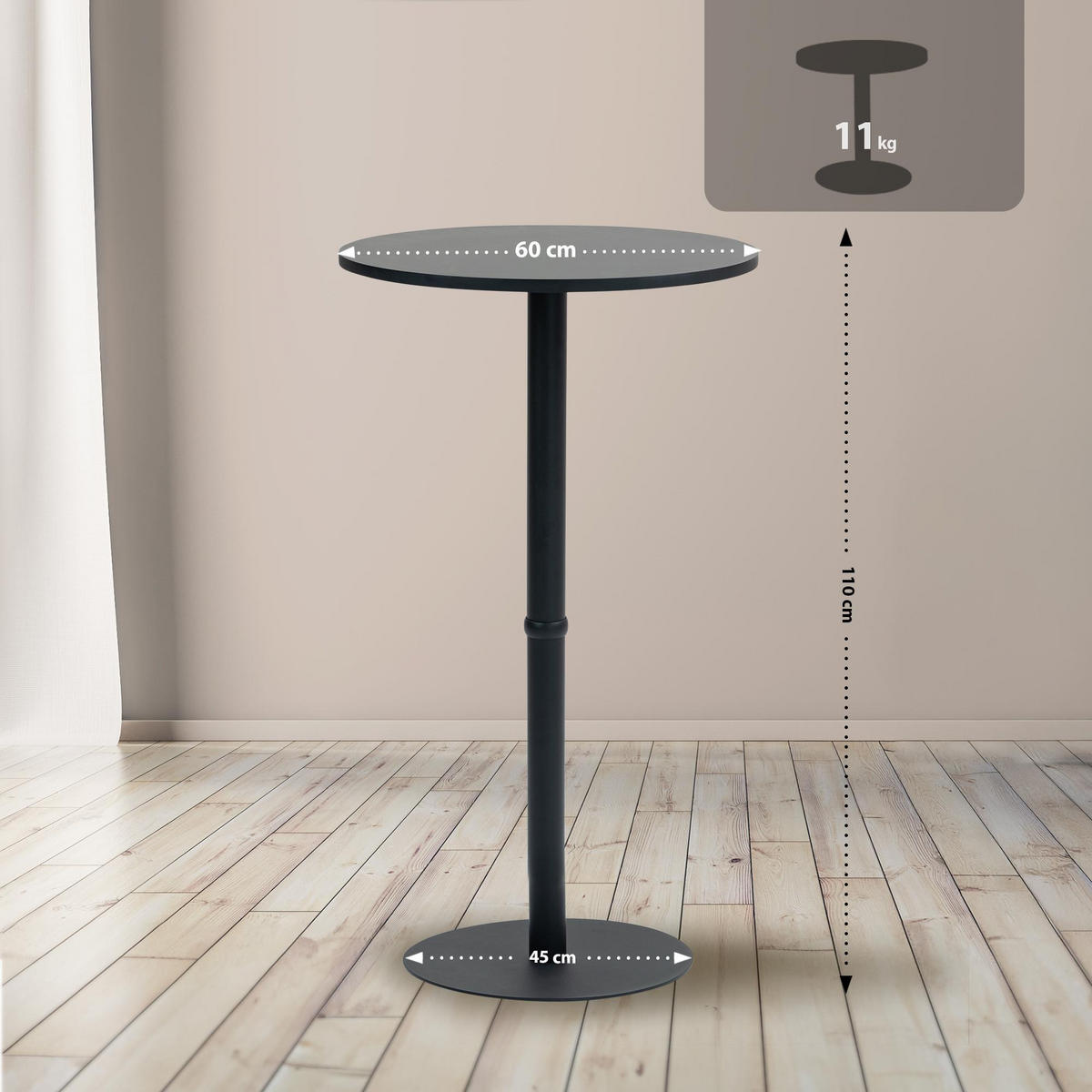 STEHTISCH rund 60 cm Holz schwarz/schwarz - Schwarz, Holz/Metall (60/60/110cm) - CLP