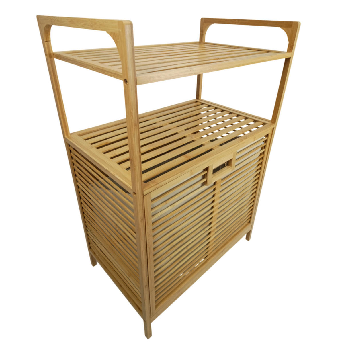 WÄSCHEKORB Bambus Naturfarben Regal mit Ablage 64x40x95 cm - Naturfarben, Holz (64/95/40cm) - Begryf