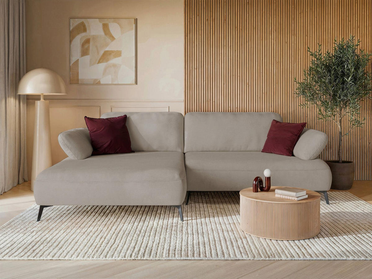 ECKSOFA Avolla Beige links - Beige/Schwarz, Textil/Metall (284/186cm) - Selsey