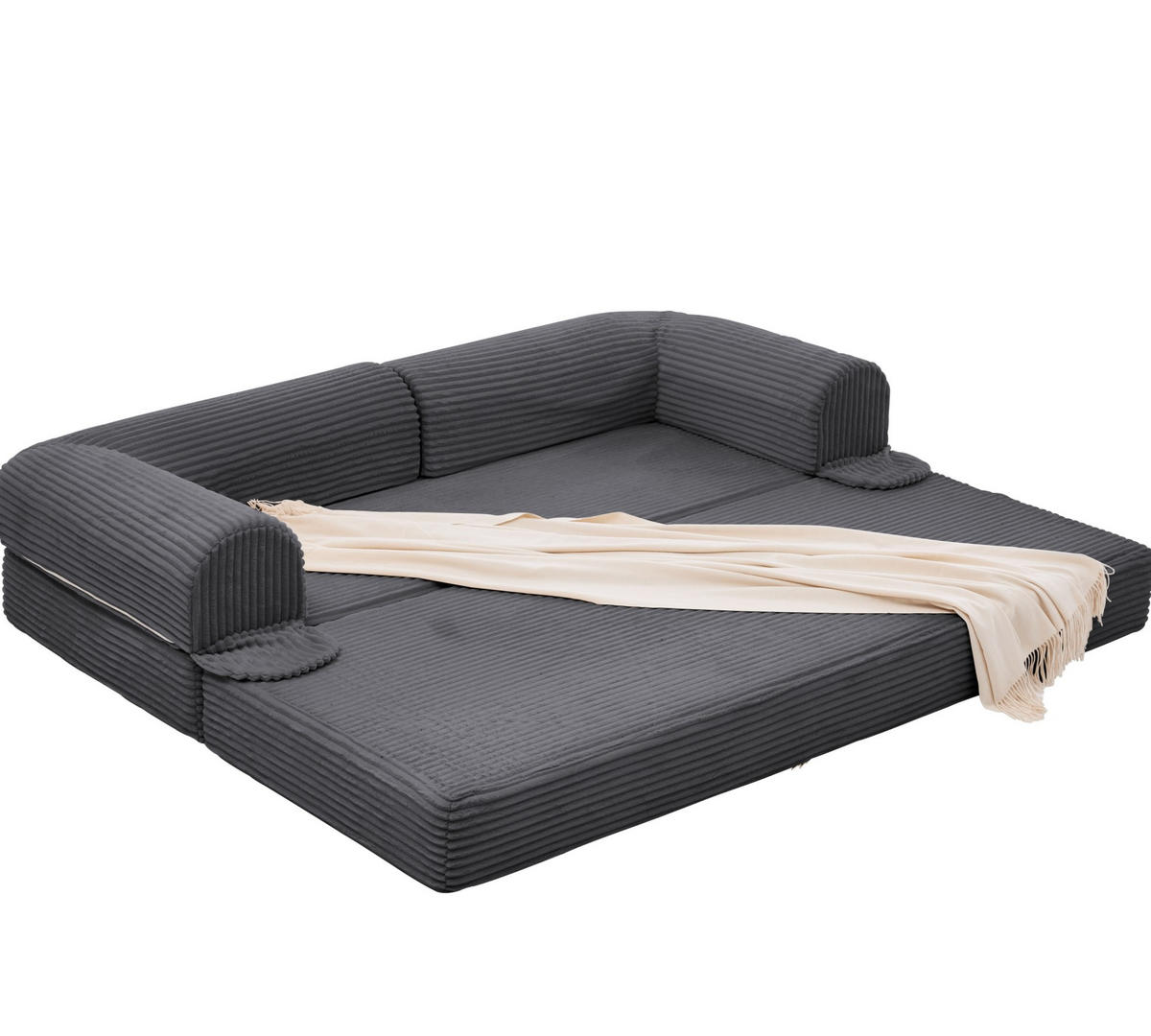 SCHLAFSOFA 2-Sitzer aus Cordstoff Beige mit Bettfunktion - Grau, Kunststoff (78/65/190cm) - Meubliv