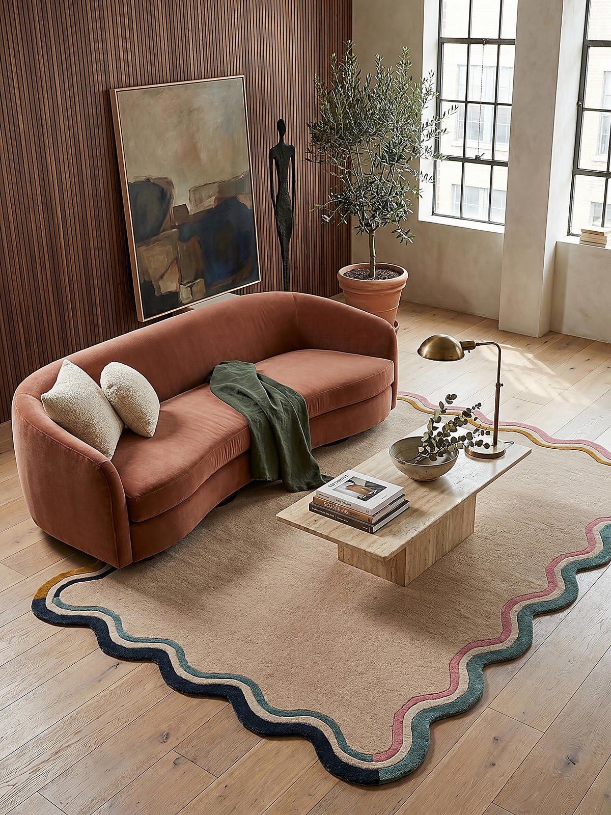 WOLLTEPPICH Wellenbordüre-Design, pastell handgetuftet WINCH - Beige, Textil (170/120cm) - KADIMA DESIGN
