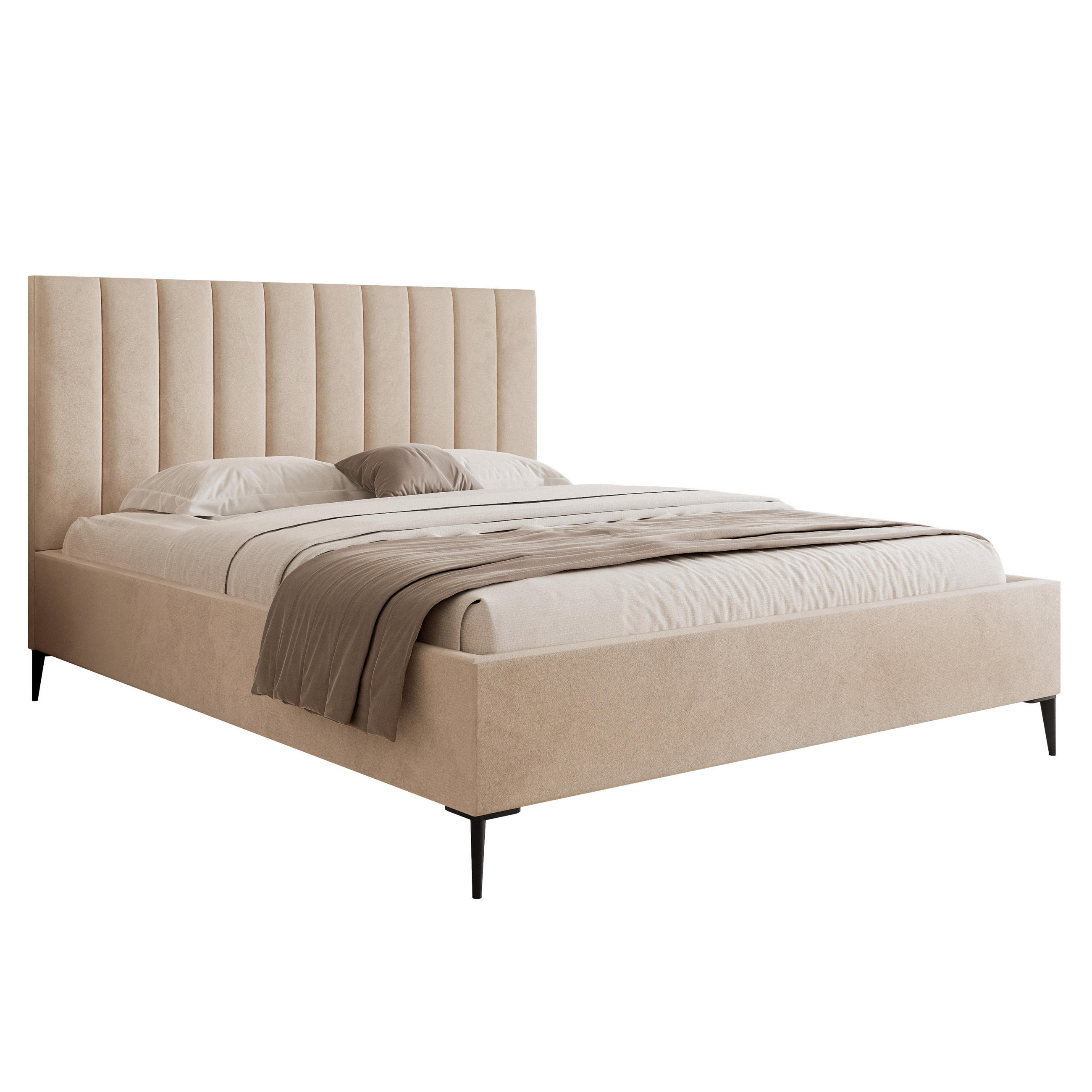 POLSTERBETT Mona SLIM III Polsterbett für Ihr Schlafzimmer in VELUTTO Stoff - 160x200 cm Beige - Beige/Schwarz, Holz/Holzwerkstoff (160/200cm) - DomoHome