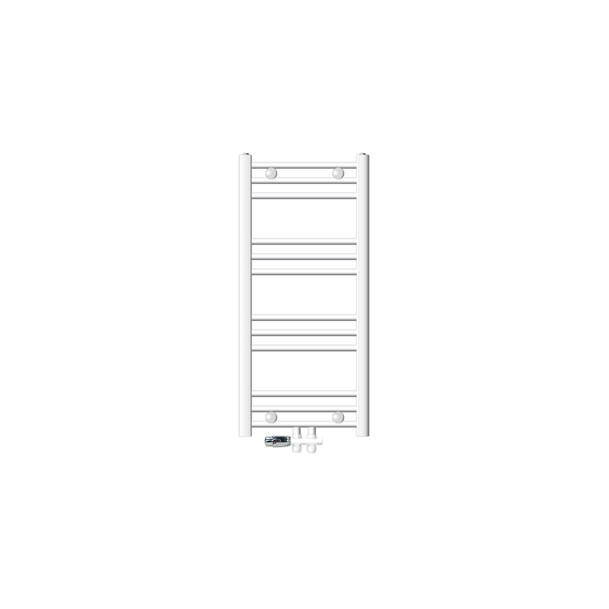 BADHEIZKÖRPER Sahara 400x800 mm Weiß gerade mit Ventil Durchgang - Weiß, Metall (40/80/3cm) - LuxeBath