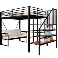 ETAGENBETT 140/200 cm, Schwarz mit Stauraum und Polstersofa - Schwarz, Metall (140/200cm) - MIVRAY