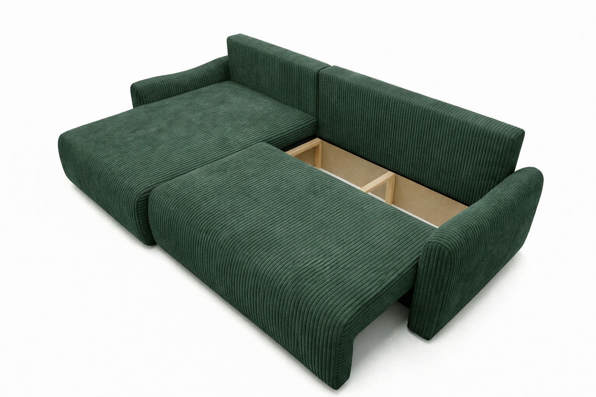 ECKSOFA Mit Schlaffunktion, Cordstoff Poso, Grün, Links, JAPANDI - Grün, Holz (262/145cm) - Kaiser Möbel
