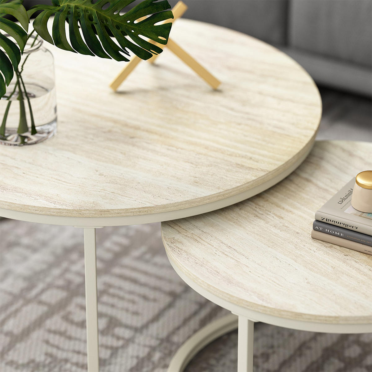 COUCHTISCH-SET Montreal, Travertin/Cashmere, 77 x 77 cm - Kaschmir/Braun, Holzwerkstoff (77/77/40cm) - Vicco
