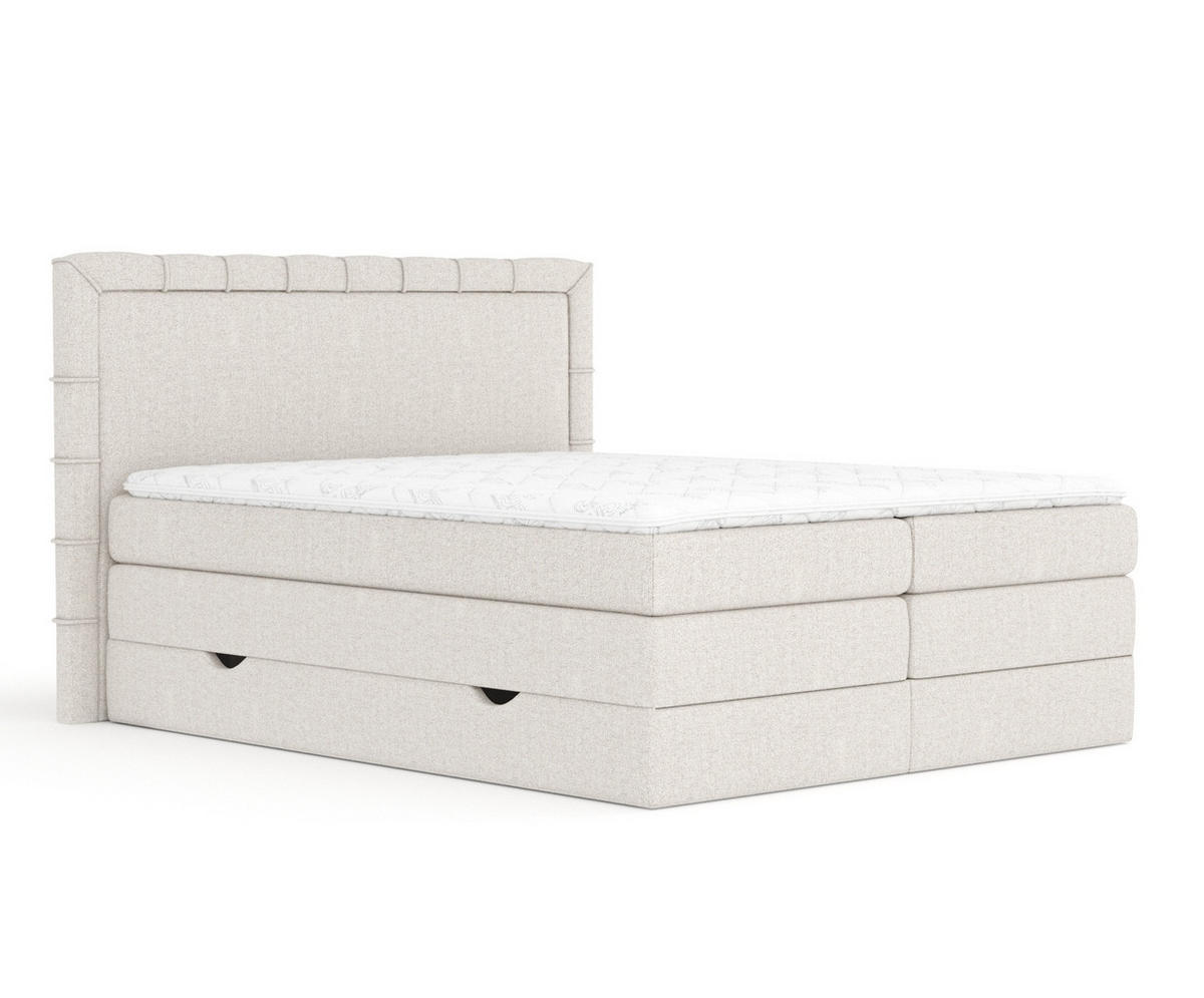 BOXSPRINGBETT Rosabel Hellbeige 200/200 cm mit Matratze und Topper - Beige/Schwarz, Holz/Holzwerkstoff (200/200cm) - Maison de Reve