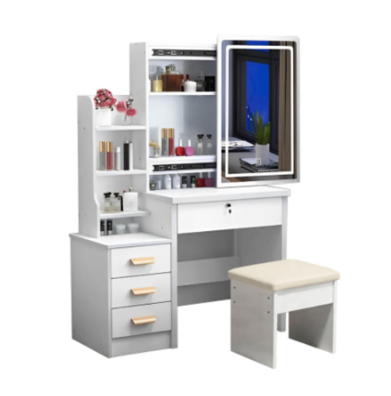 SCHMINKTISCH mit LED-Spiegel und gepolstertem Hocker, dreifarbig verstellbare Beleuchtung, 85 × 130 × 36 cm - Weiß, Holzwerkstoff (36/130/85cm) - Vallsero