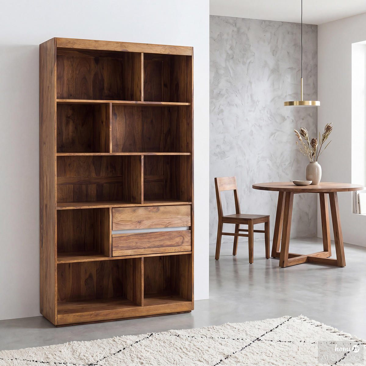 REGAL - Sheesham massiv - Sheeshamfarben, Holz/Metall (102/180/40cm) - home24