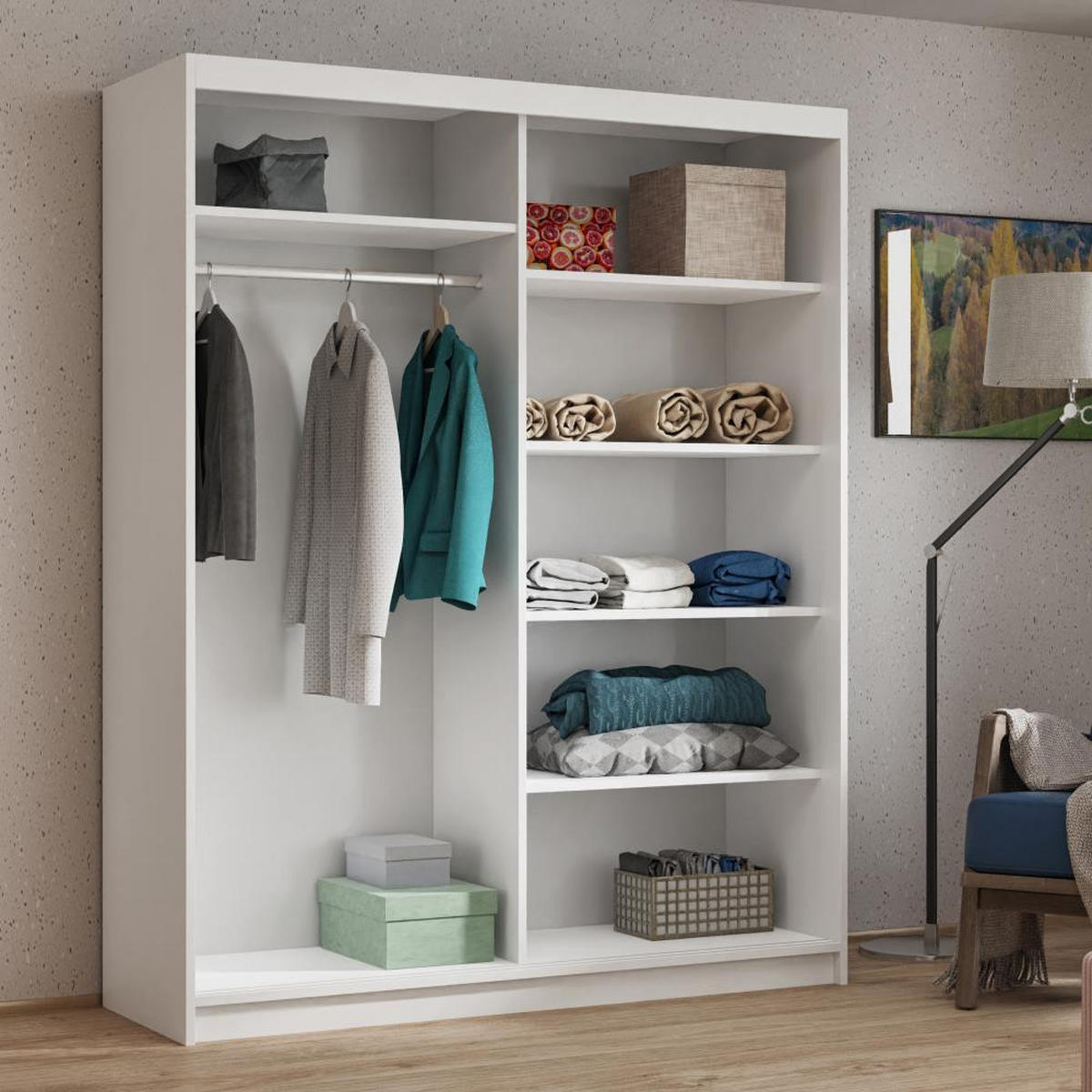 SCHWEBETÜRENSCHRANK Hela 120/205/60 2-türig weiß mit Spiegel - Weiß, Holzwerkstoff (120/205/60cm) - Beautysofa