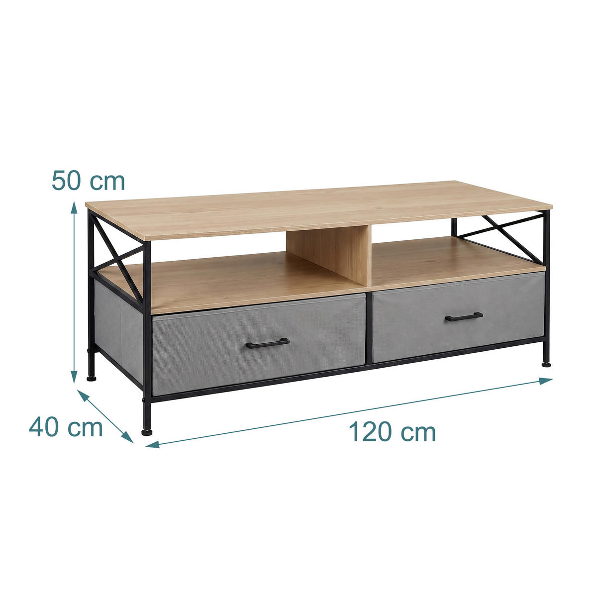 TV-KOMODA greige-crna ladice od tkanine 120 cm - višebojno, drvni materijal/metal (120/50/40cm) - Relaxdays