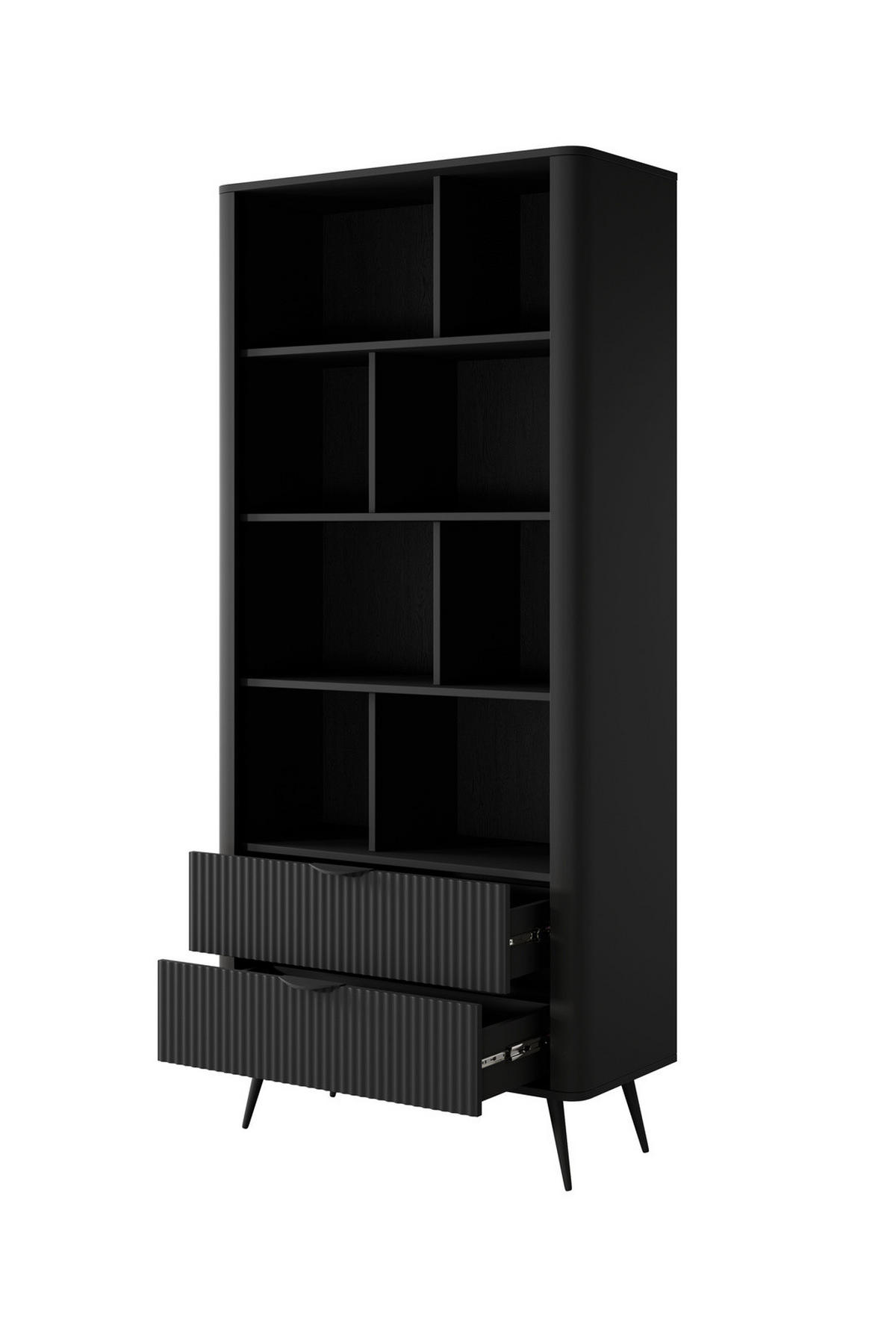 STANDREGAL Flore B Schwarz - 88 cm - mit 2 geriffelten Schubladen - Schwarz, Holz/Holzwerkstoff (88/194/38cm) - Ravio
