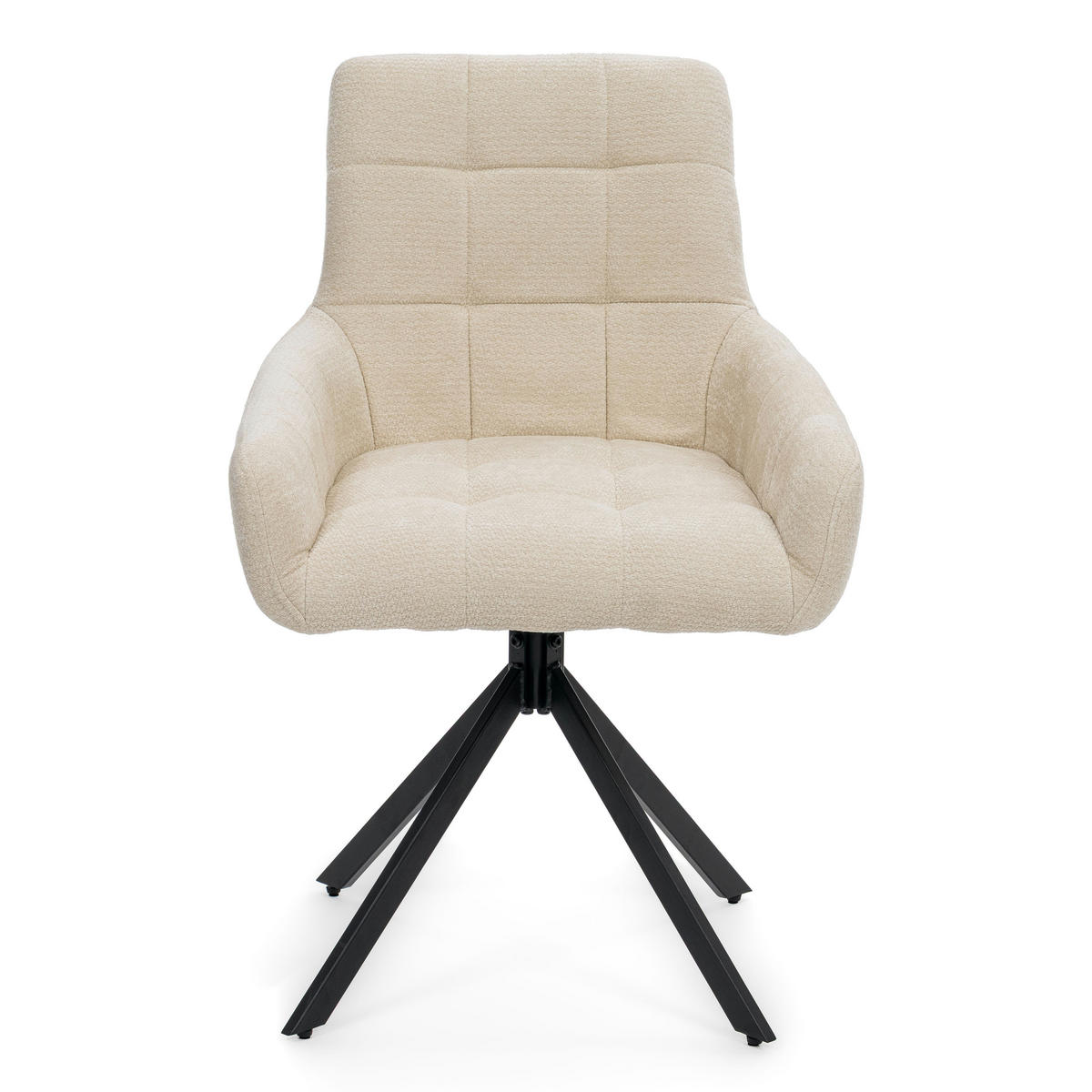 STUHL FUNO drehbar gepolsterter mit Steppung - creme - Chenille - Creme/Schwarz, Textil/Metall (58/87/60cm) - NEW HOME