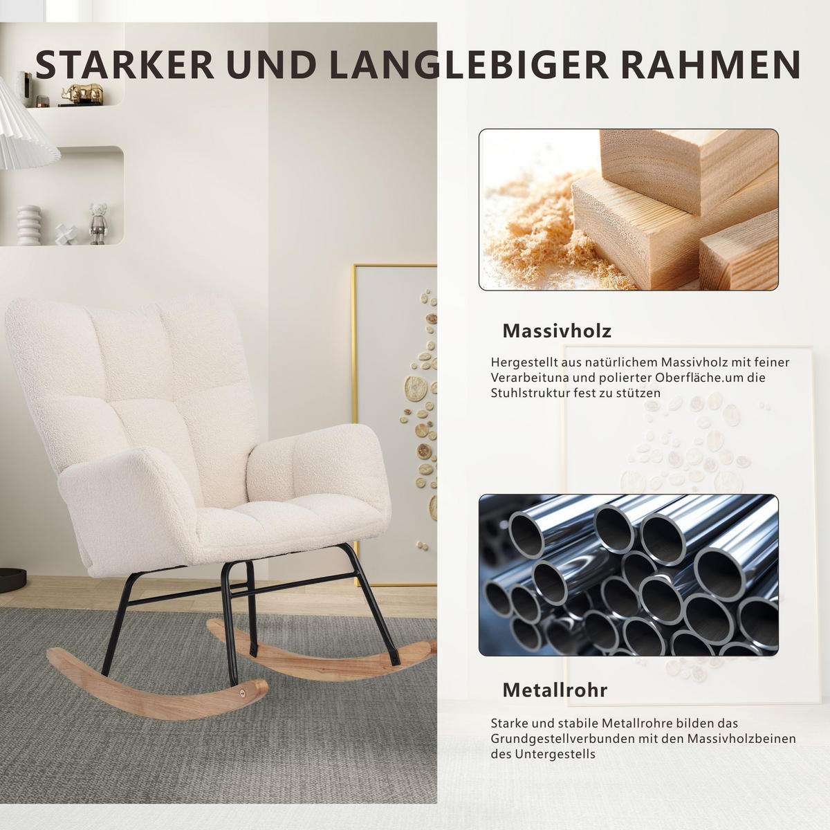SCHAUKELSTUHL 88/62.5/96 cm Beige Wolle - Beige, Textil (68/42/70cm) - Oxeza