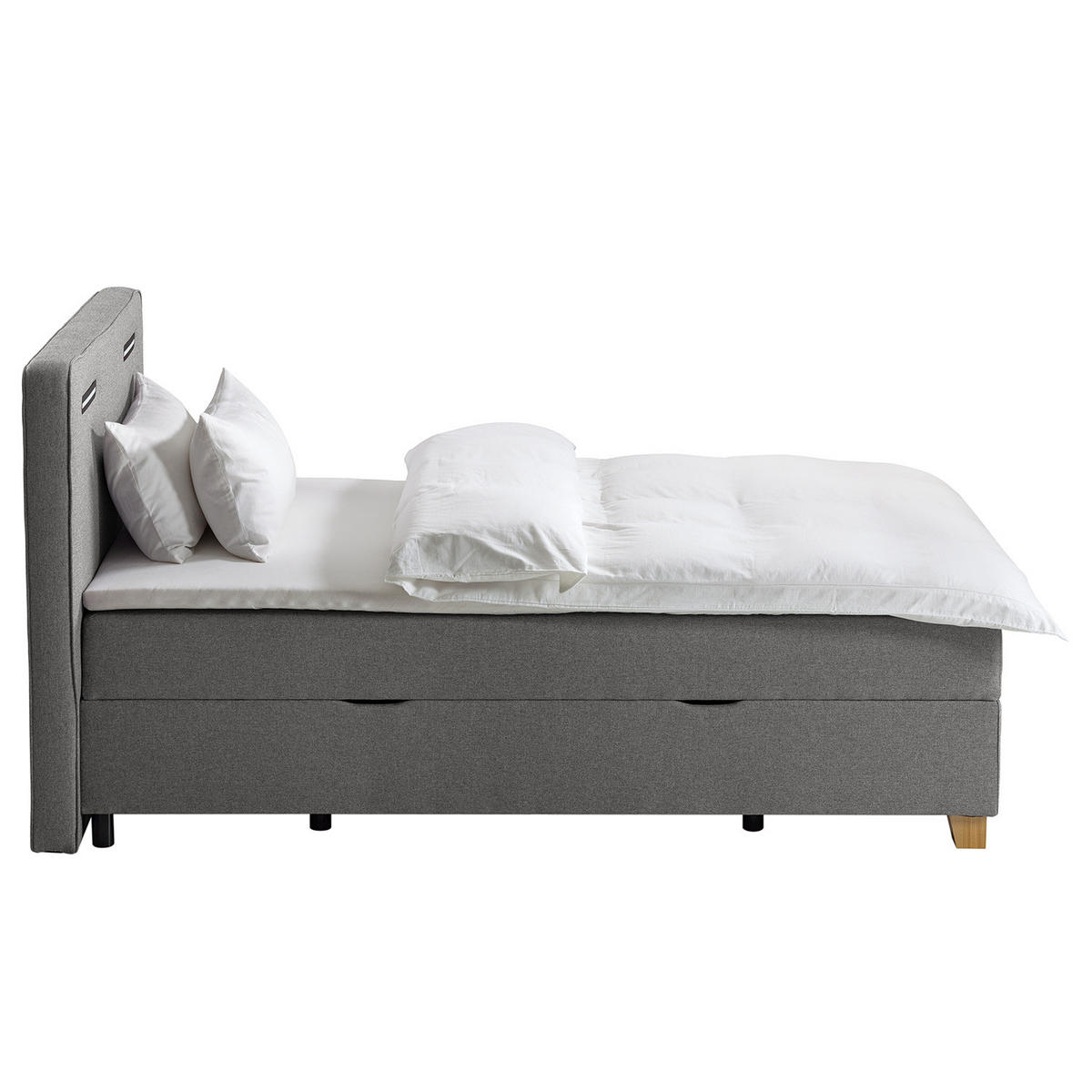 BOXBETT mit Stauraum - inkl. Beleuchtung - Taupe/Grau, Holz/Textil (100/200cm) - home24