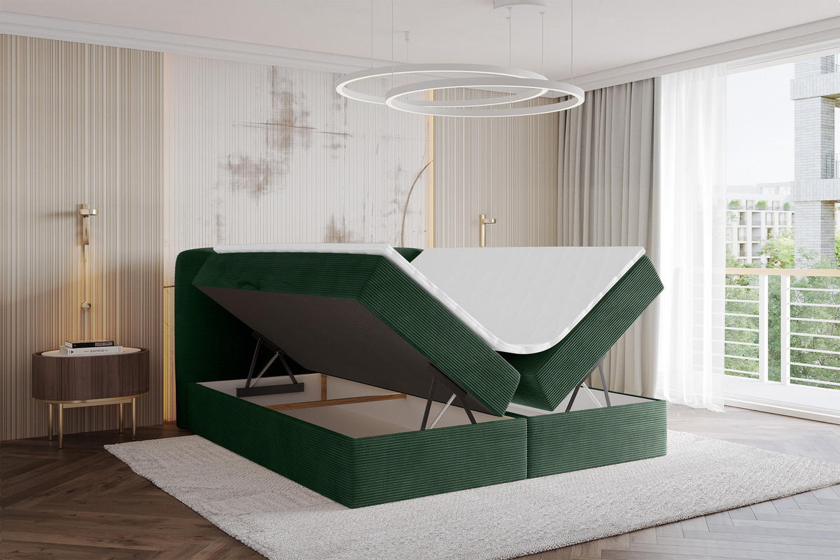 BOXBETT mit Matratze H4 - NINA - 200x200 cm Grün - Waldgrün, Holzwerkstoff (200/200cm) - ALTDECOR