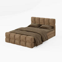 BOXBETT Vanessa 140/200 cm, in Beige, Velours-Stoff, Bettkasten, Matratze, Topper - Beige, Textil (140/200cm) - Barchello