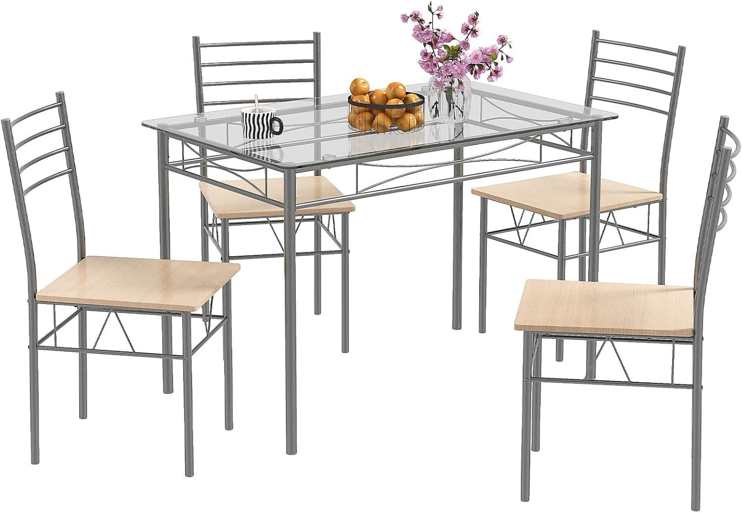ESSGRUPPE Holz - Naturfarben, Glas (49/86/40cm) - COSTWAY