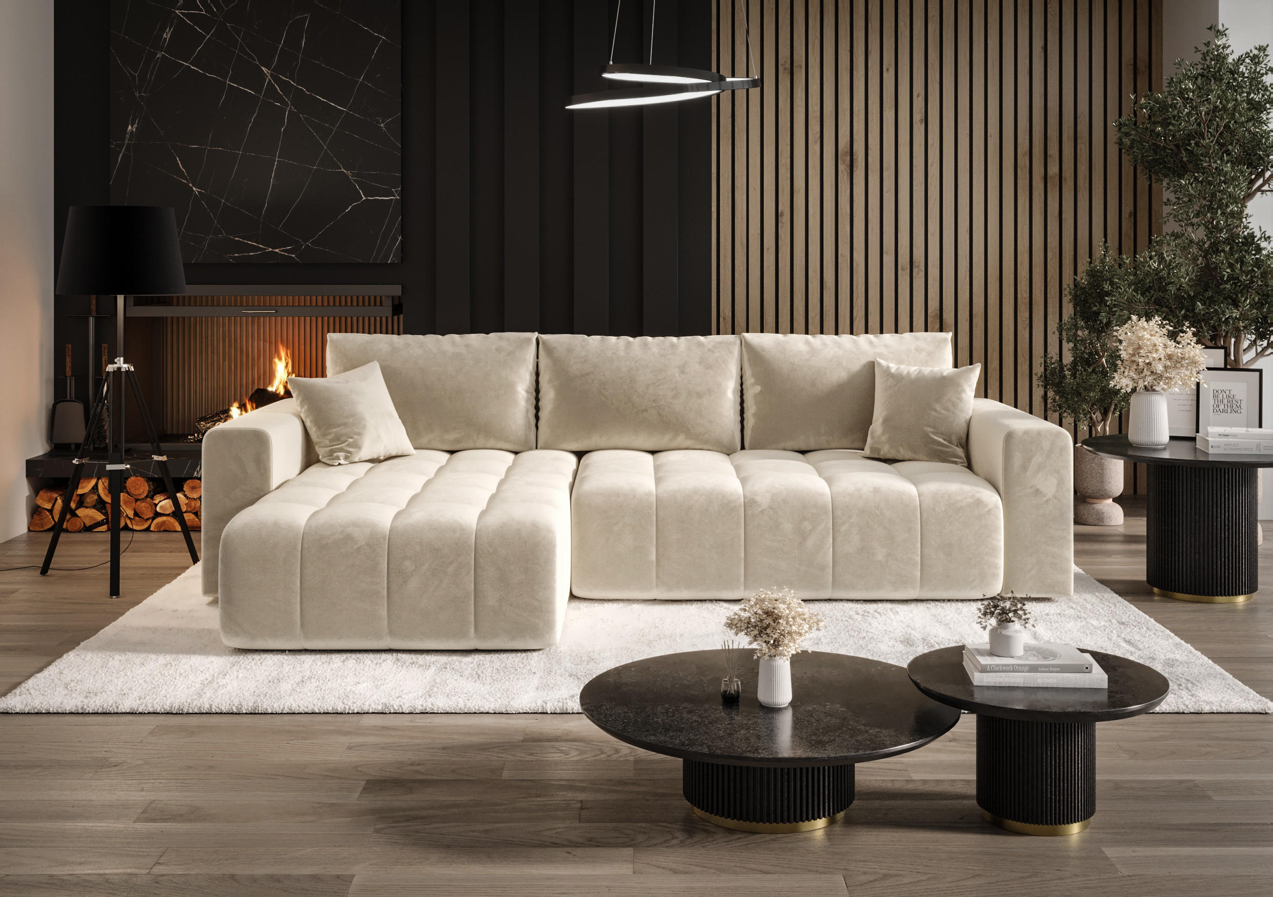 ECKSOFA mit Schlaffunktion MILO L Monolith 02 Links - Beige, Textil (280/175cm) - Bedante