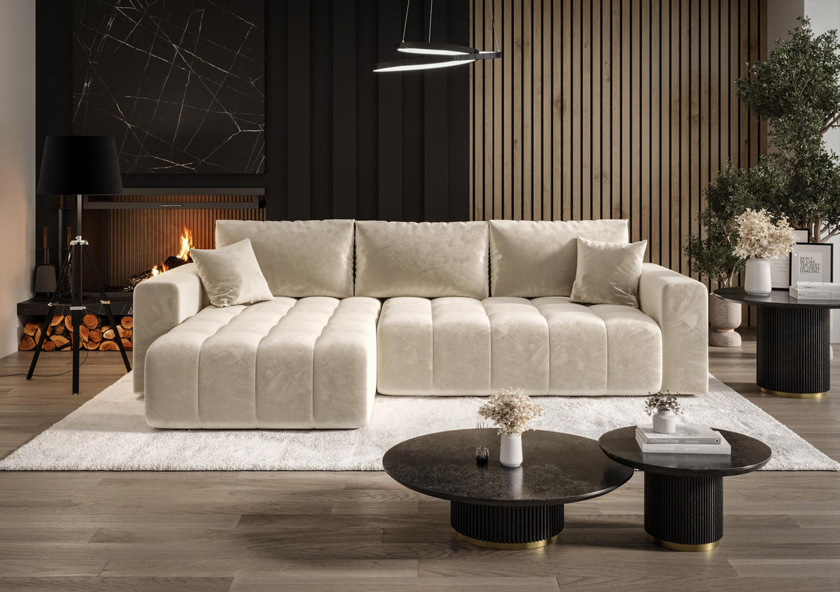 ECKSOFA mit Schlaffunktion MILO L Monolith 02 Links - Beige, Textil (280/175cm) - Bedante