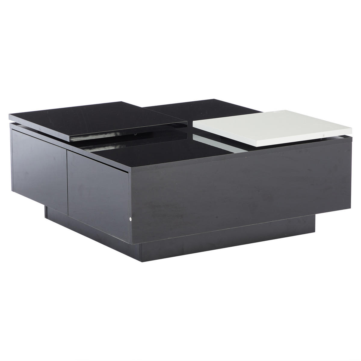 COUCHTISCH 75/75/33,5 cm hochglänzend schwarz mit weißen Kontrasten und verschiebbaren Tischplatten - Schwarz, Holzwerkstoff (75/75/33.5cm) - OKWISH