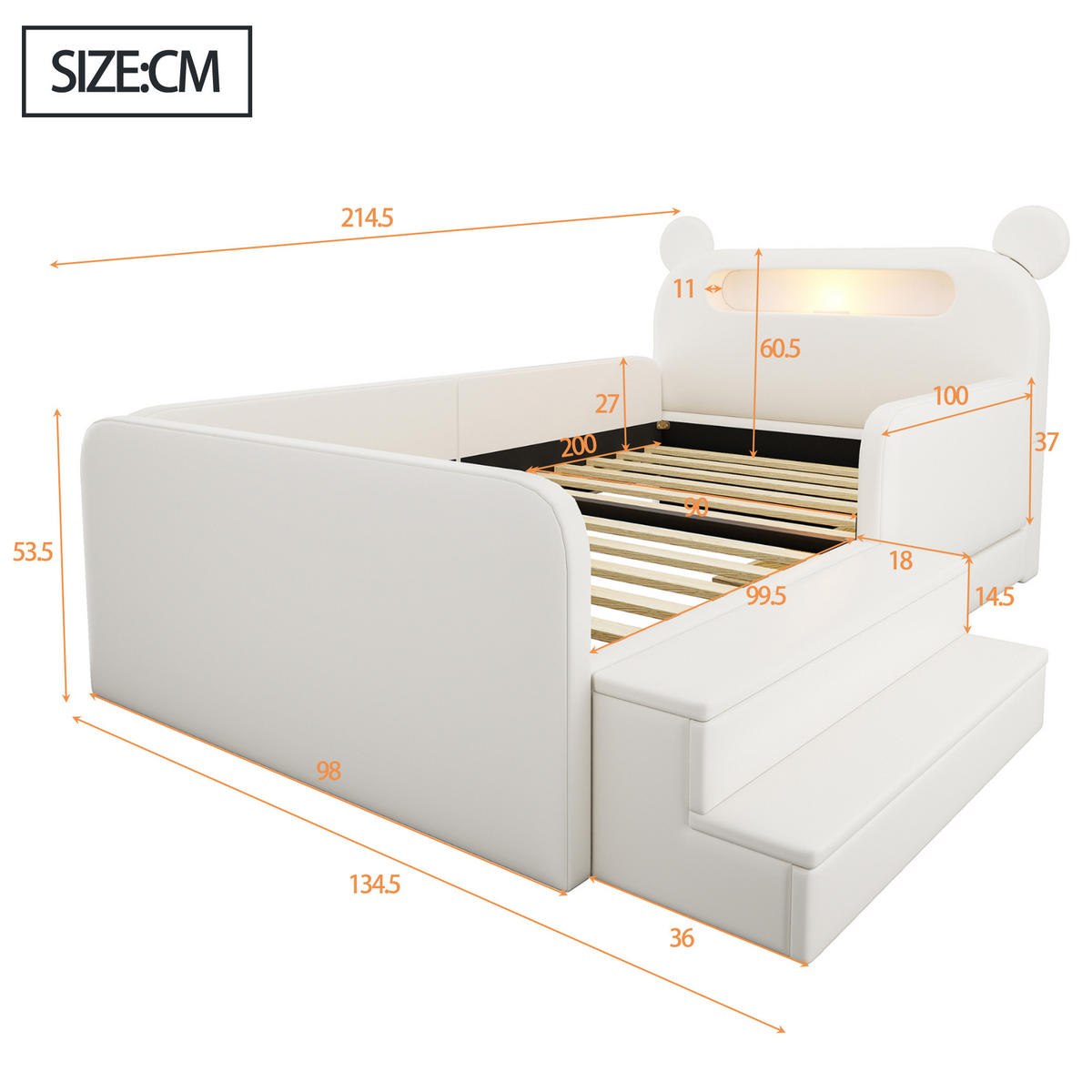 KINDERBETT 90/200 cm DE-32672 mit Bären-Kopfteil Weiß - Weiß, Holzwerkstoff (90/200cm) - ComfortXL