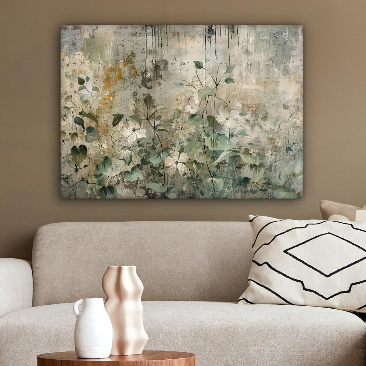 OBRAZ NA PLÁTNE Kvety - listy - abstraktné - moderné 80x60 cm - sivá, textil (80/60cm) - MuchoWow