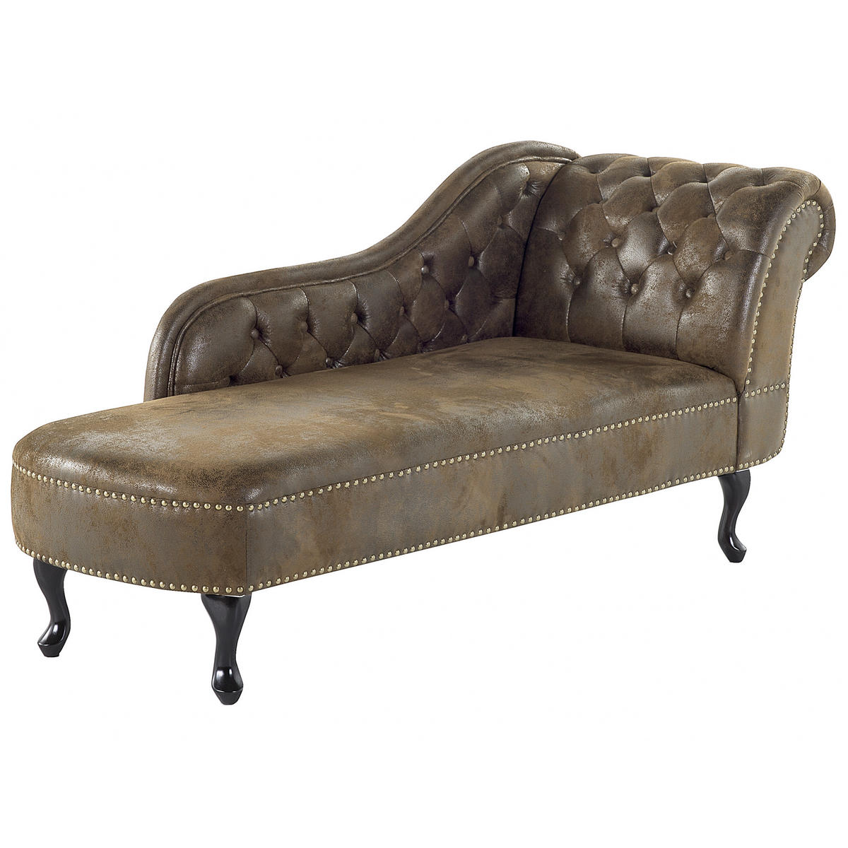 ČALOUNĚNÉ LEHÁTKO CHAISE LONGUE Umělá semiš hnědé pravostranné Nimes - hnědá, plast (169/79/65cm) - Beliani