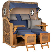 STRANDKORB XXL Düne Grande Teak Banana - Blau/Braun, Metall (142/170/95cm) - Mr. Deko