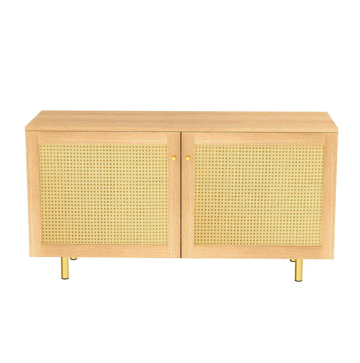 PŘÍBORNÍK z MDF 120x63x40 cm přírodní se 2 dvířky, ratanovým výpletem a kovovými nohami - přírodní, kompozitní dřevo (120/63/40cm) - Modfu