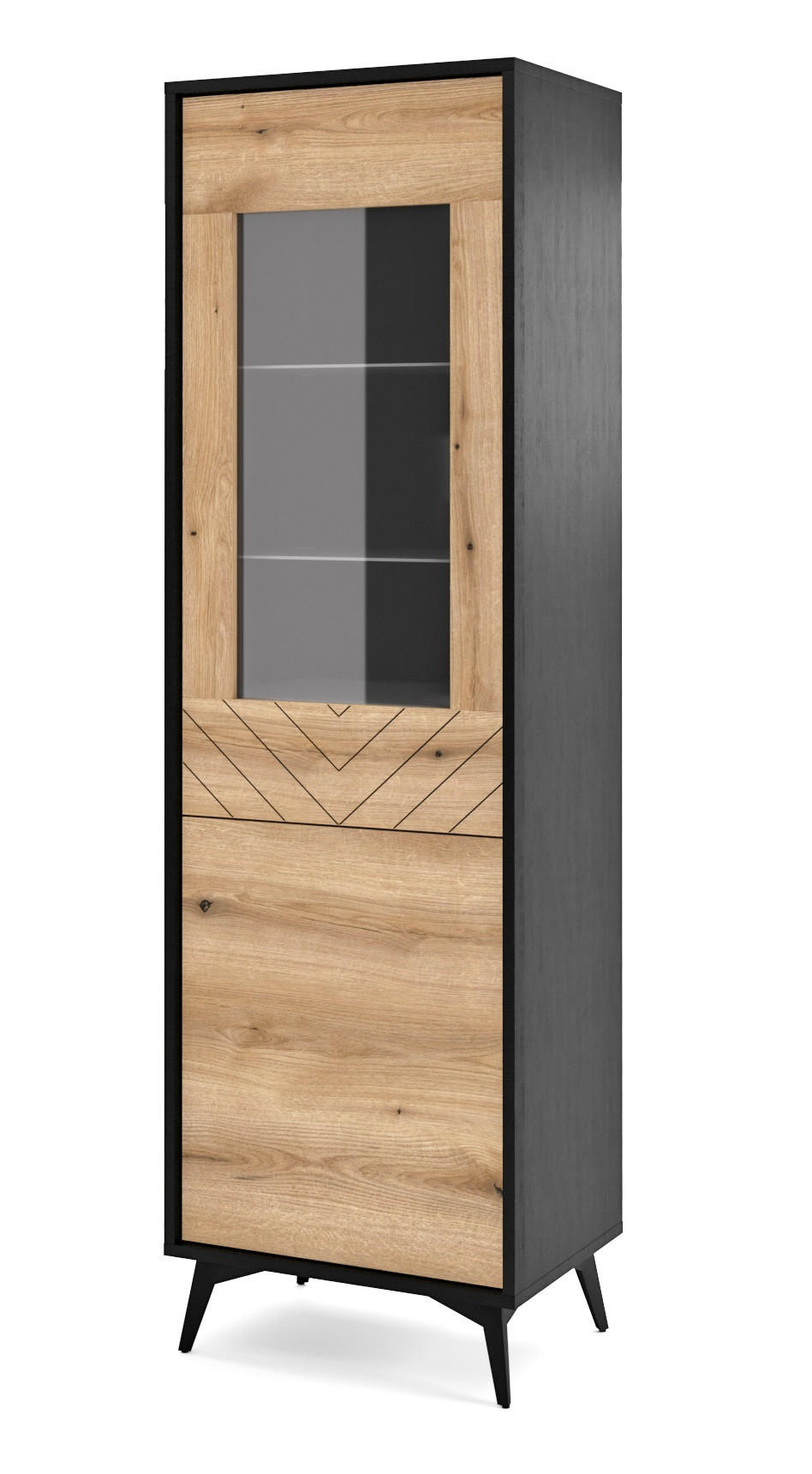 VITRINENSCHRANK 180 cm Loft Emerald - Schwarz, Evoke Eiche - Braun, Holz (54/178/39cm) - Emporius