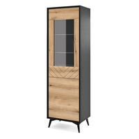 VITRINENSCHRANK 180 cm Loft Emerald - Schwarz, Evoke Eiche - Braun, Holz (54/178/39cm) - Emporius
