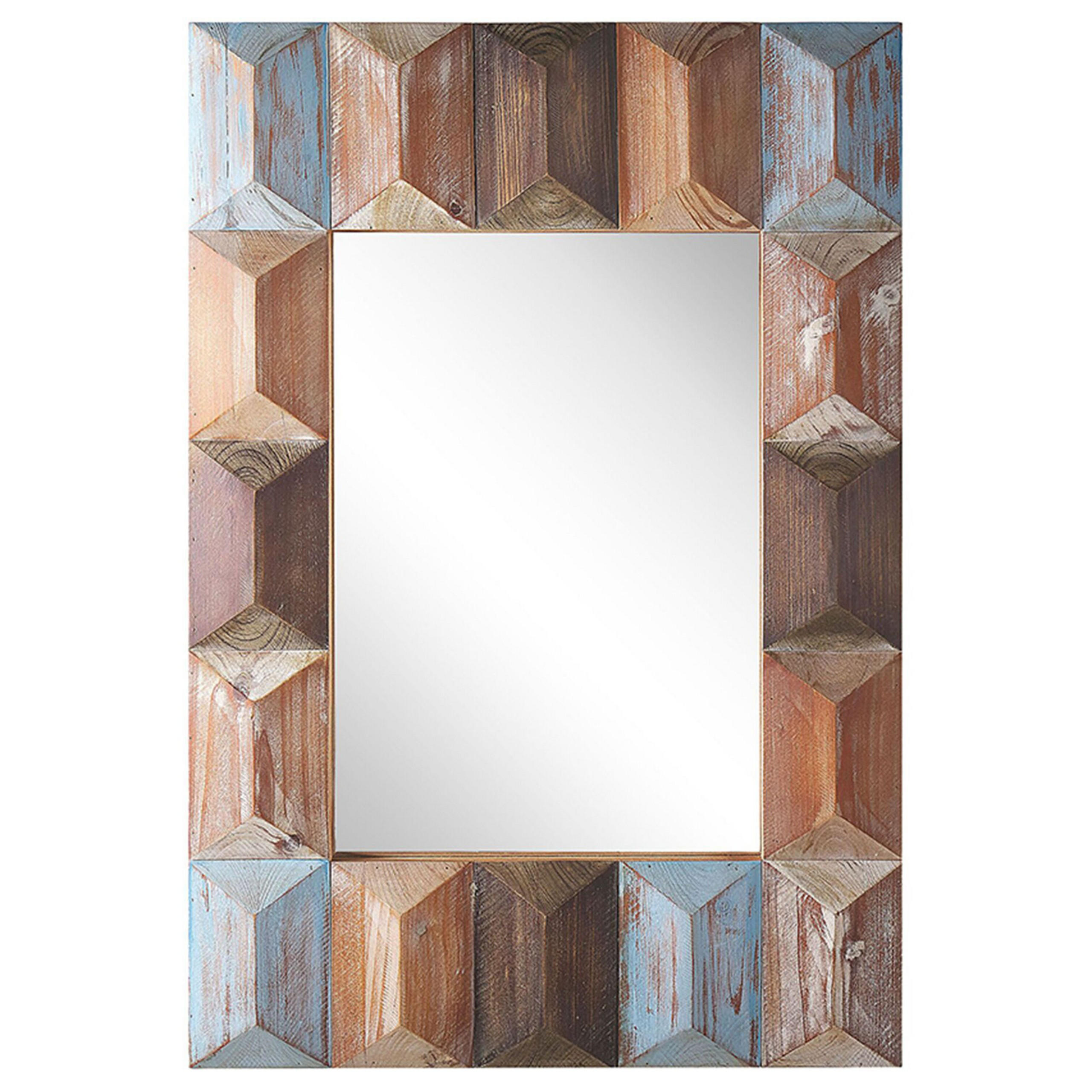 WANDSPIEGEL Holz bunt rechteckig 63/90 cm Hizote - Blau/Hellbraun, Holz (63/90/7cm) - Beliani